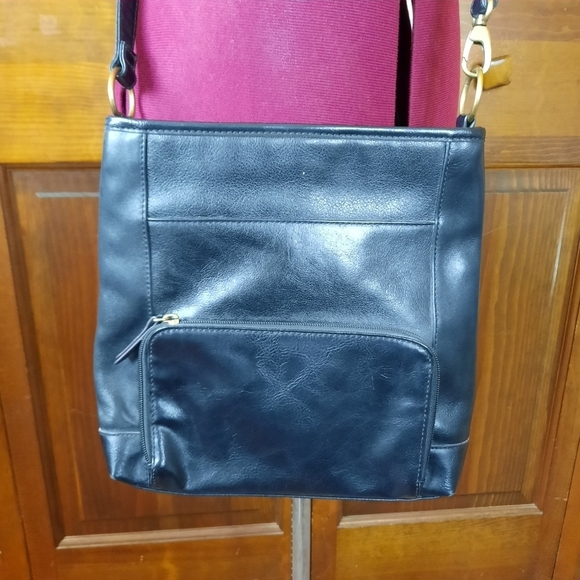 Tignanello black genuine leather flat pocket crossbody purse - Picture 13 of 14